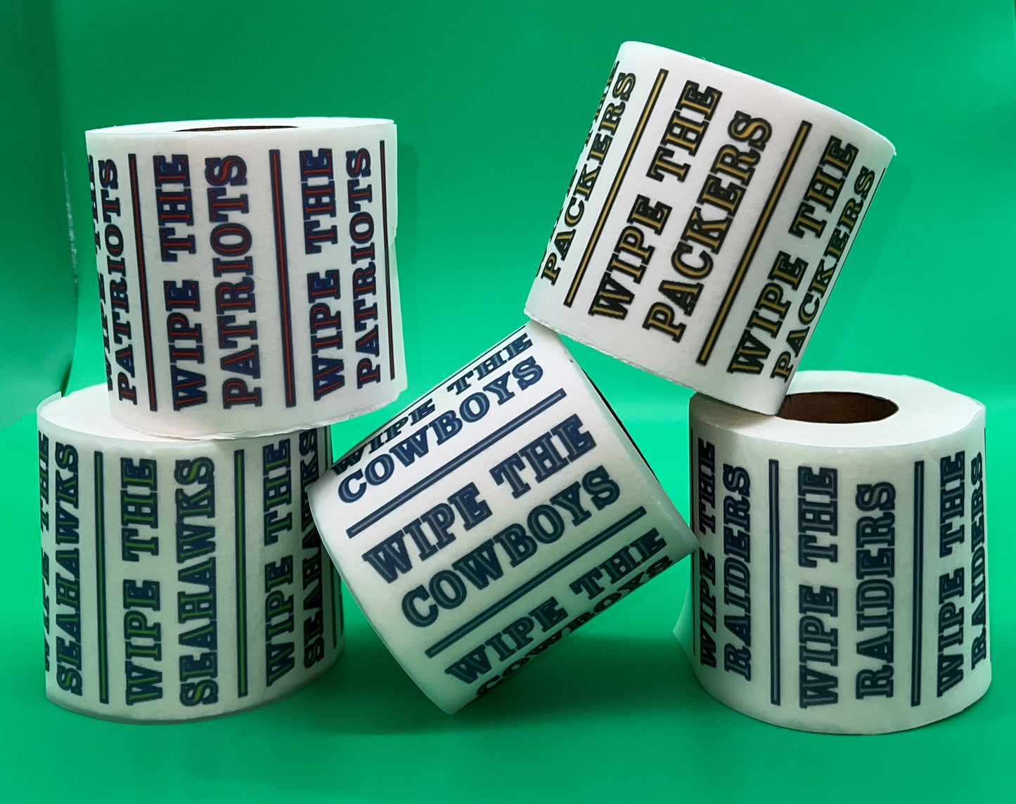 25 individually-wrapped “WIPE THE RAIDERS” toilet paper.