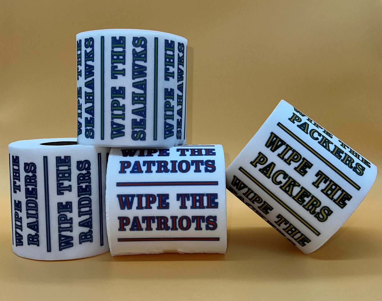 25 individually-wrapped “WIPE THE COWBOYS” toilet paper.