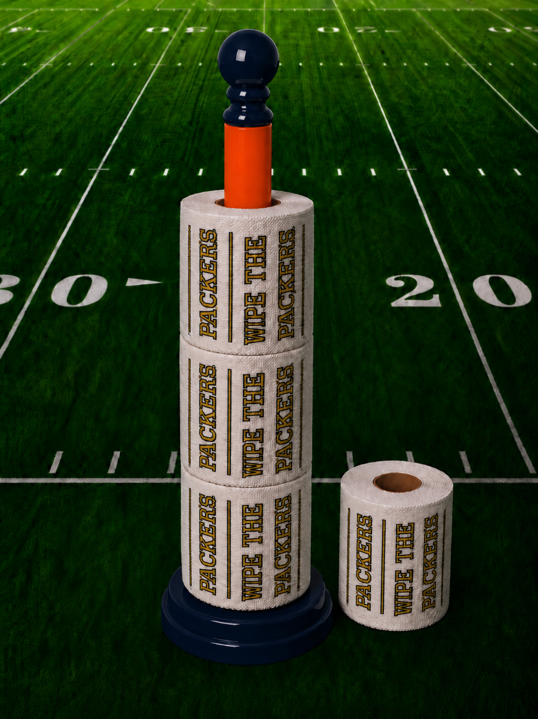 25 individually-wrapped “WIPE THE PACKERS” toilet paper.