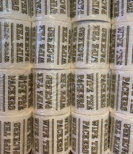 25 individually-wrapped “WIPE THE PACKERS” toilet paper.