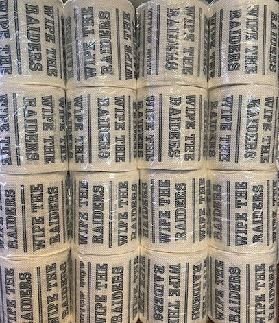 25 individually-wrapped “WIPE THE  RAIDERS” toilet paper.