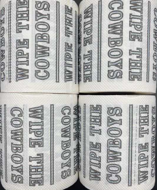 4 individually-wrapped “WIPE THE  COWBOYS” toilet paper.