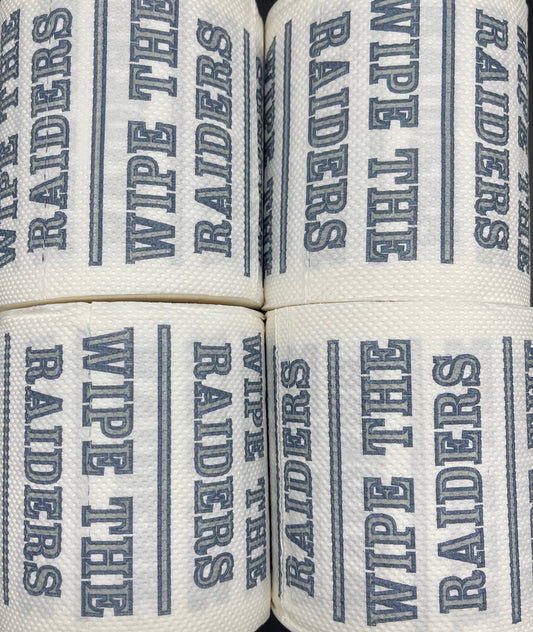 4 individually-wrapped “WIPE THE  RAIDERS” toilet paper.