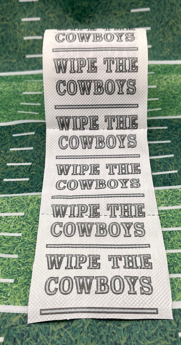25 individually-wrapped “WIPE THE  COWBOYS” toilet paper.